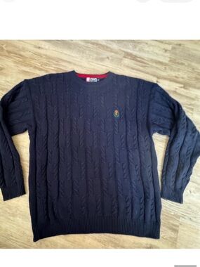Chaps Ralph Lauren Sweater - blue chunky cable knit vintage